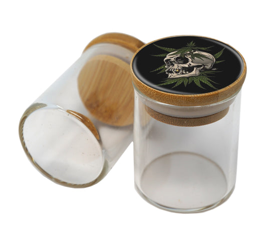Bamboo Lid Glass Jar Container With Design #BS-080