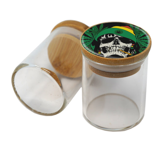 Bamboo Lid Glass Jar Container With Design #BS-081