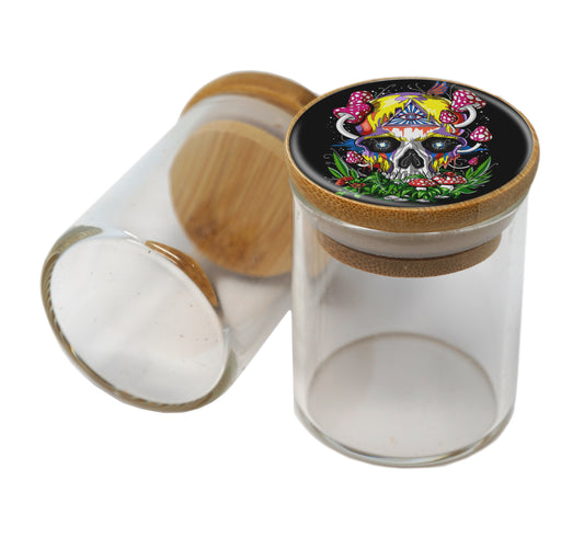 Bamboo Lid Glass Jar Container With Design #BS-082