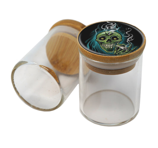 Bamboo Lid Glass Jar Container With Design #BS-084