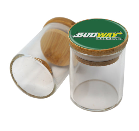 Bamboo Lid Glass Jar Container With Design #BS-092