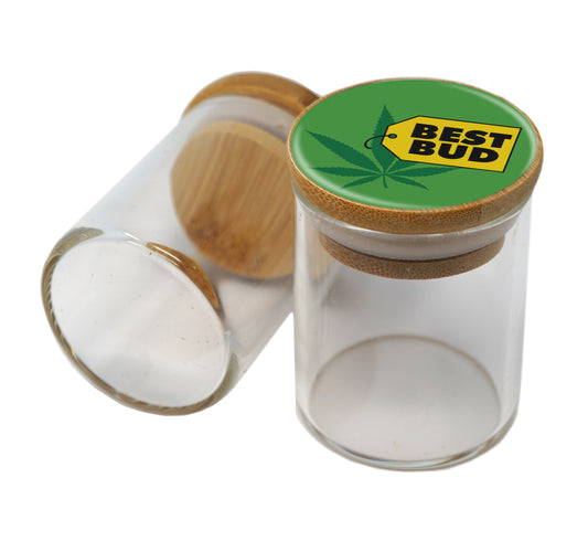 Bamboo Lid Glass Jar Container With Design #BS-093