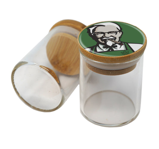 Bamboo Lid Glass Jar Container With Design #BS-094