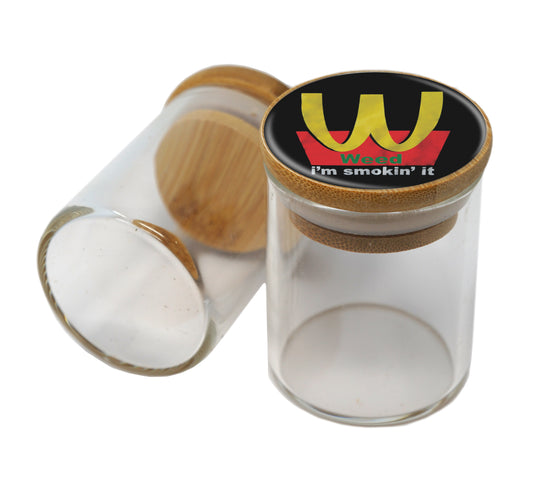 Bamboo Lid Glass Jar Container With Design #BS-096