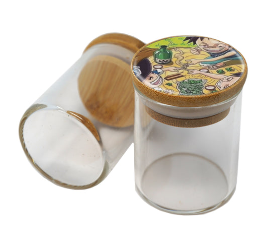 Bamboo Lid Glass Jar Container With Design #BS-097