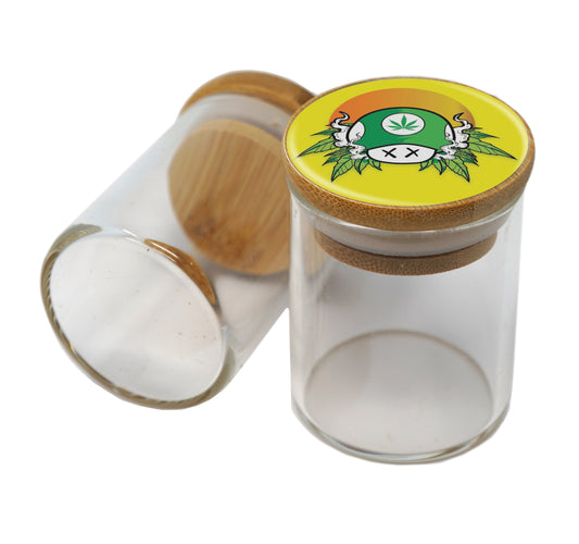 Bamboo Lid Glass Jar Container With Design #BS-099