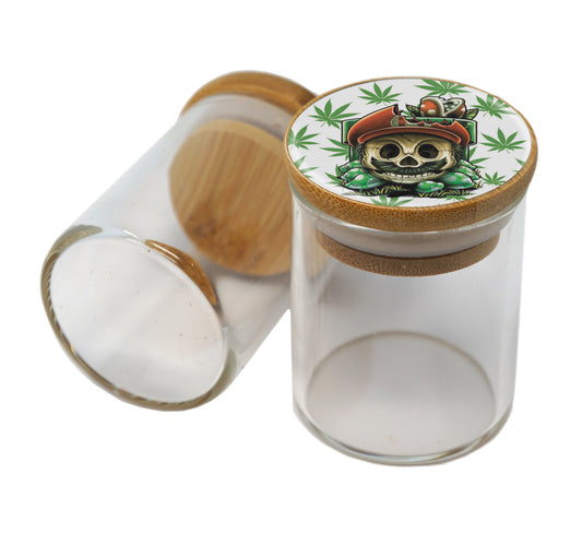 Bamboo Lid Glass Jar Container With Design #BS-100