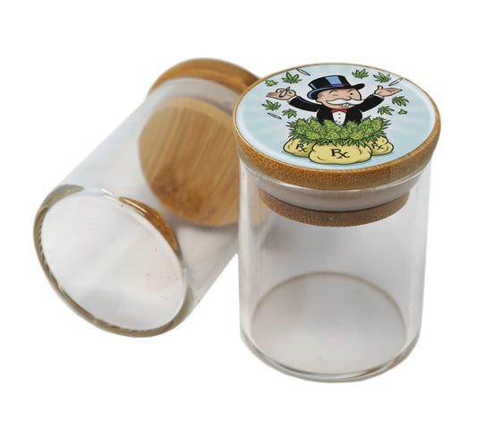 Bamboo Lid Glass Jar Container With Design #BS-101