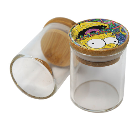 Bamboo Lid Glass Jar Container With Design #BS-102