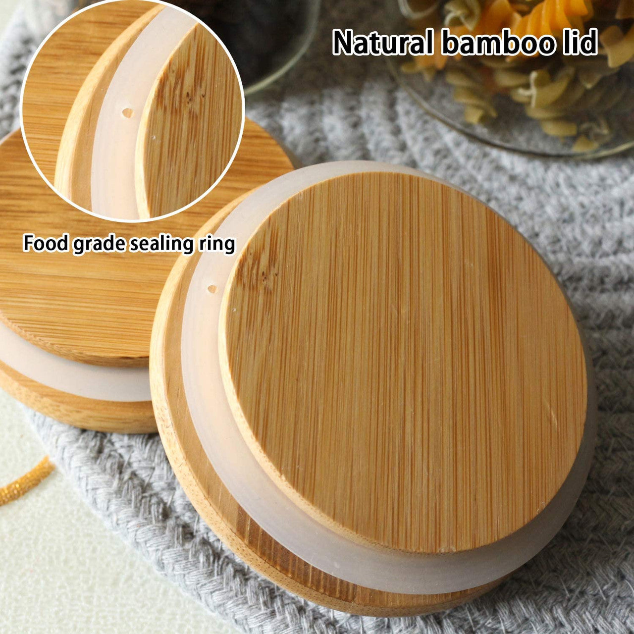 Bamboo Lid Glass Jar Container With Design #BS-102